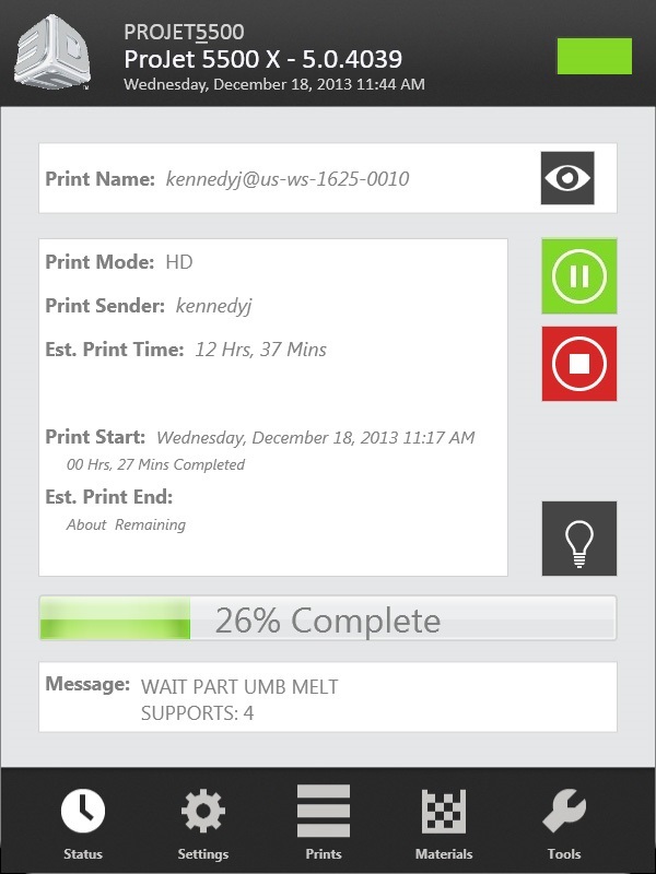 ProJet MJP 5500x TOUCHPAD OPERATION